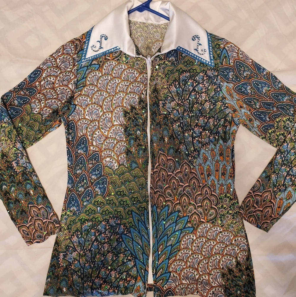 Custom Rodeo Queen sequined peacock top